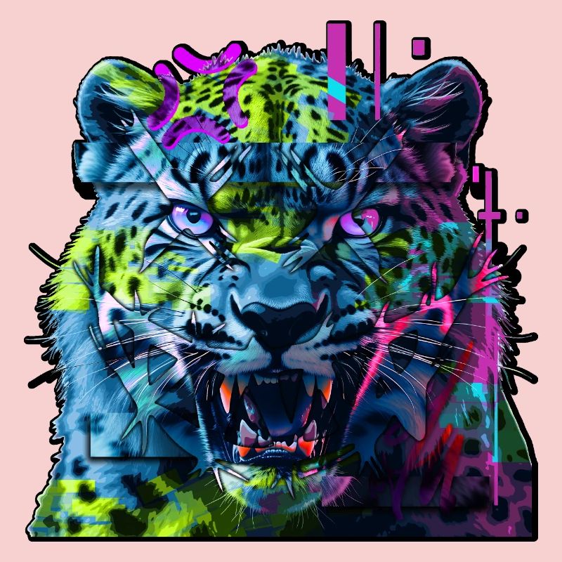 Techno Neon Leopard – Glitchcore Art