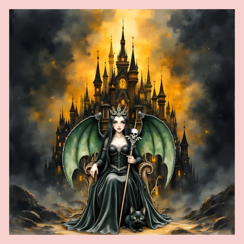 Sorcière ailée devant le château