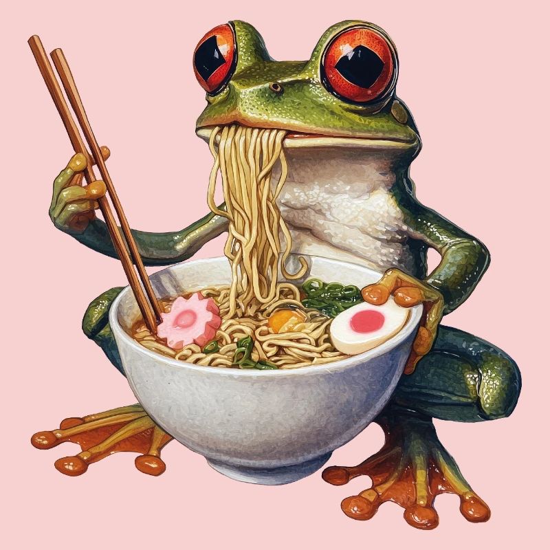 Frog eats ramen