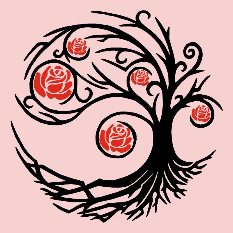Stylized Black Tree and Red Roses