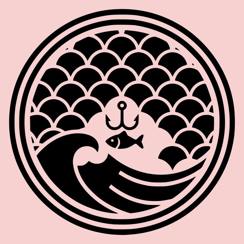 Japan Angler Wave Hook Design Vector