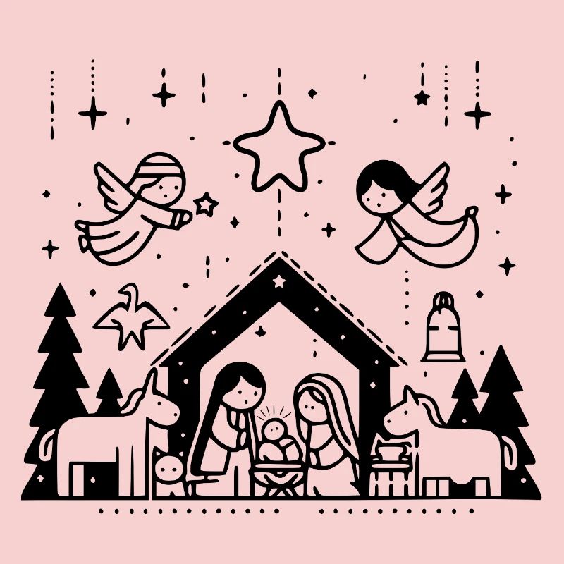 Weihnachtskrippe gezeichnet