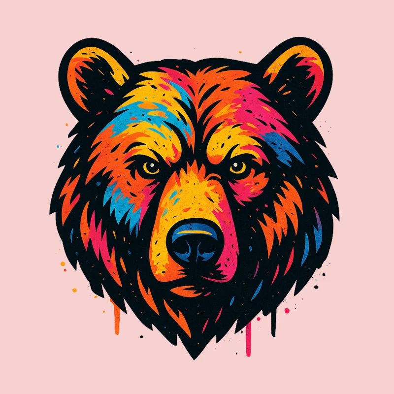 Estampe colorée de tête d’ours