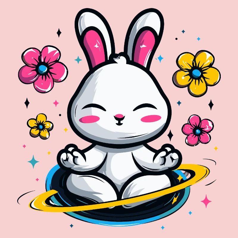Lapin Lune dans le Cercle de Fleurs