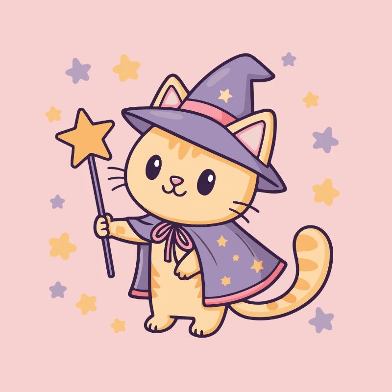 Chat sorcier pastel étoilé