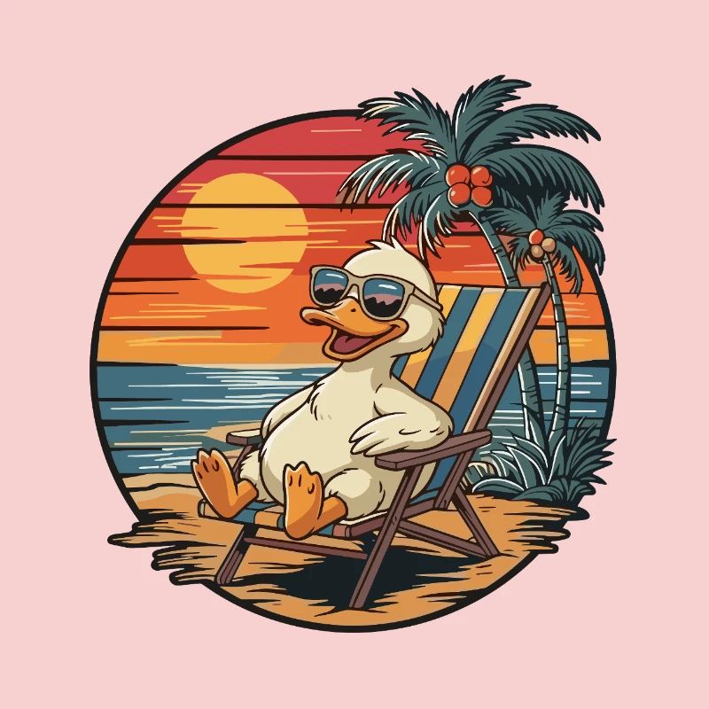 Funny Duck on Beach Summer Vacation Sunset