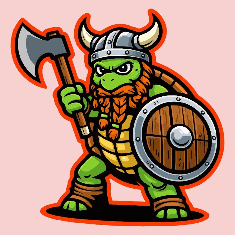Viking Turtle Warrior Axe Shield Mascot