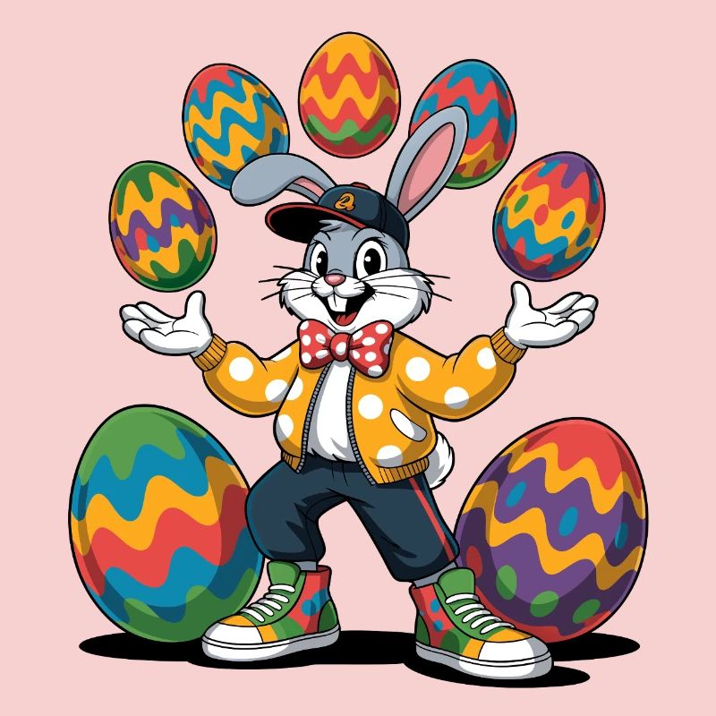 Bunter Osterhase mit farbigen Eiern