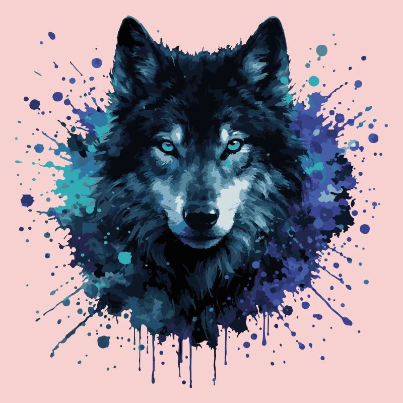Aquarelle de loup – Éclaboussure de couleur