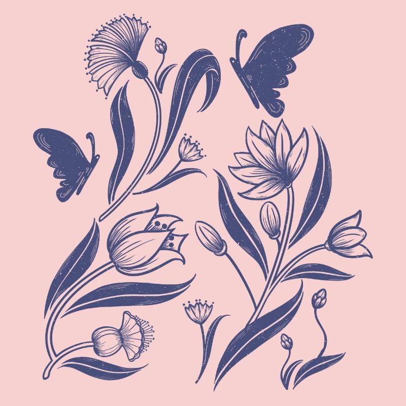 Blue floral pattern in folk art style