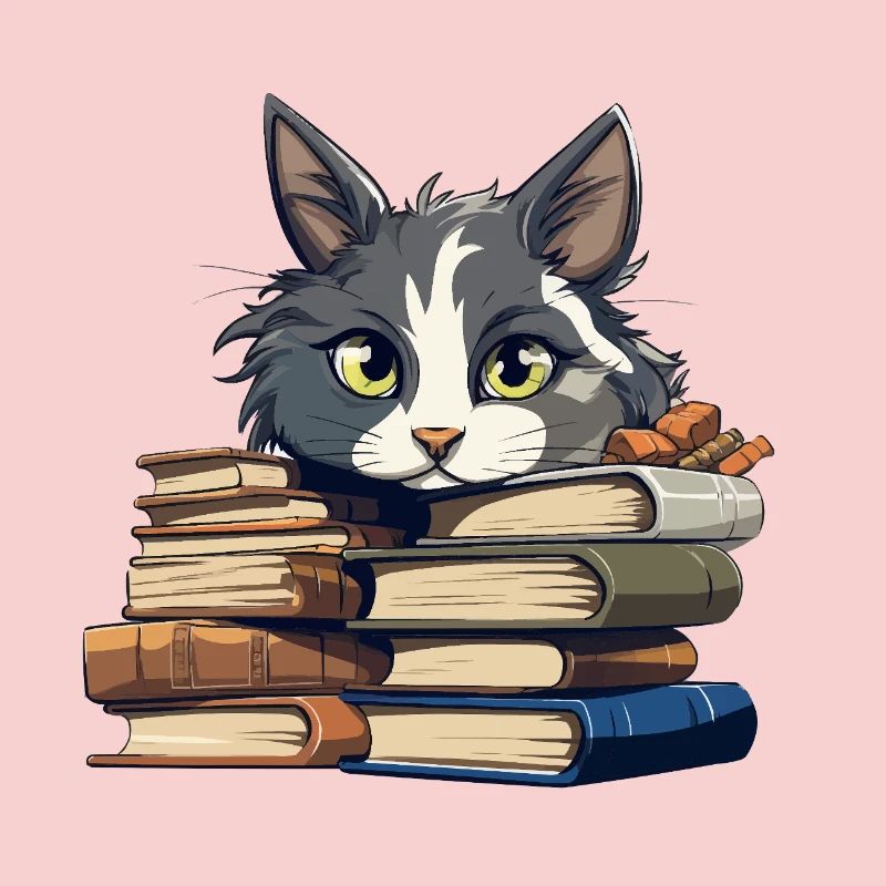 Book Stack Cat Bibliophile
