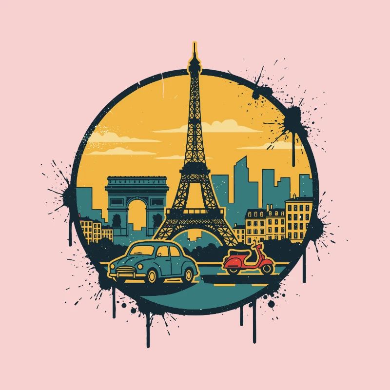 Paris City Skyline Eiffelturm Retro Abzeichenkunst