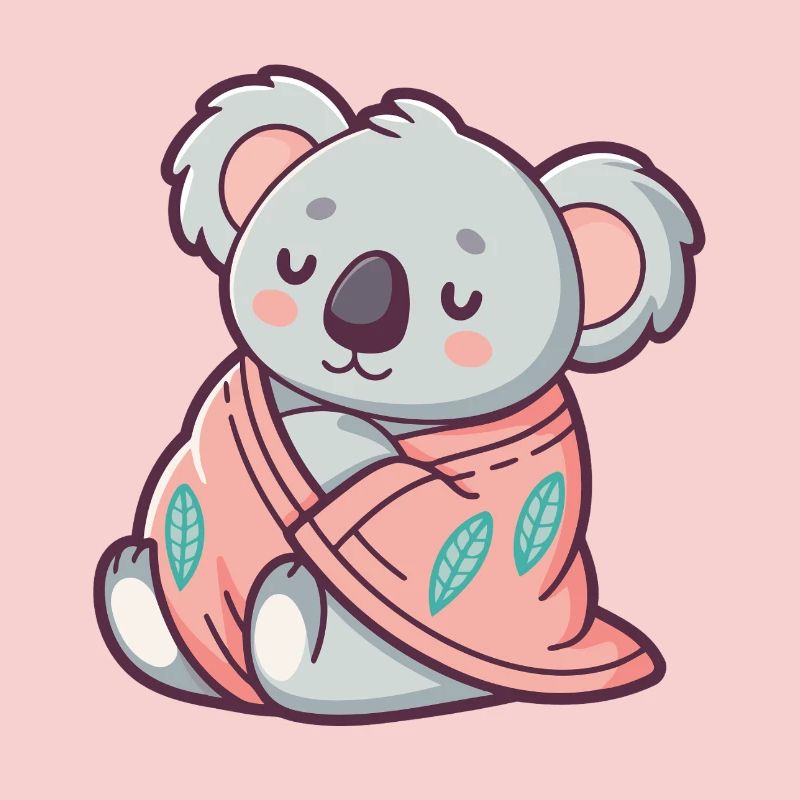 Kuscheliger Koala, eingehüllt in eine rosa Decke, eingewickelt