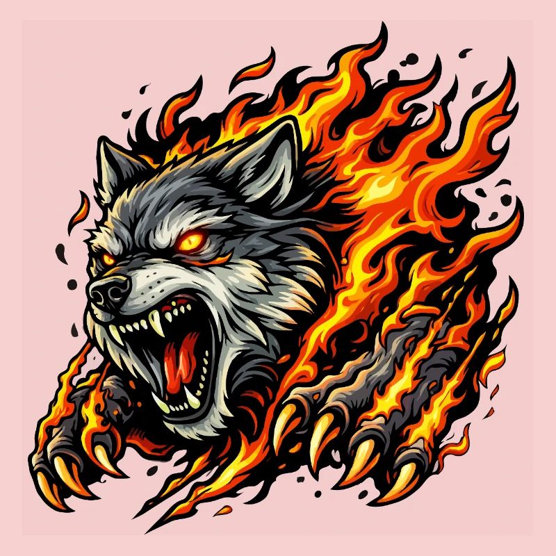 Wolf In Flame Eruption