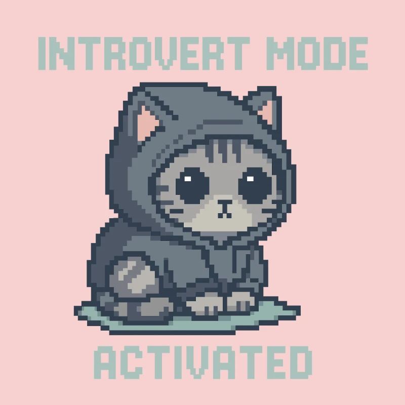 Mode Introverti – Chat à capuche dans le style Pixel