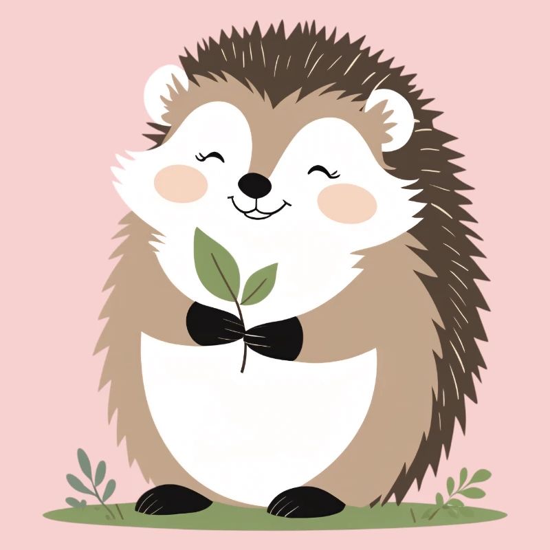 Cute hedgehog with leaf