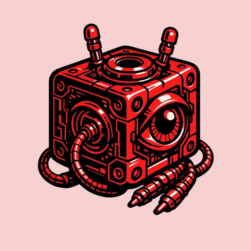 Robot cube rouge avec œil