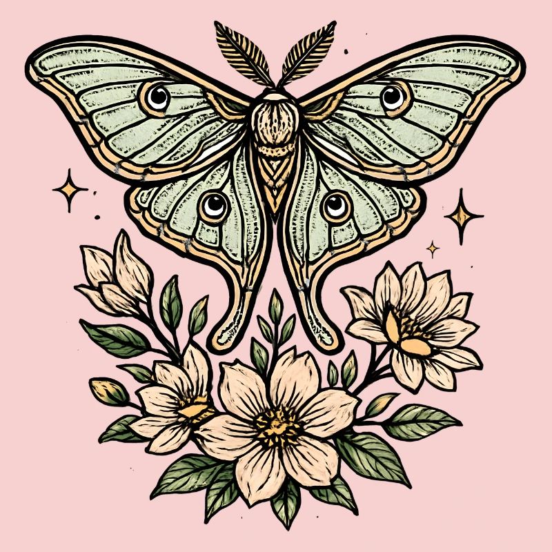 Moth with flower bouquet