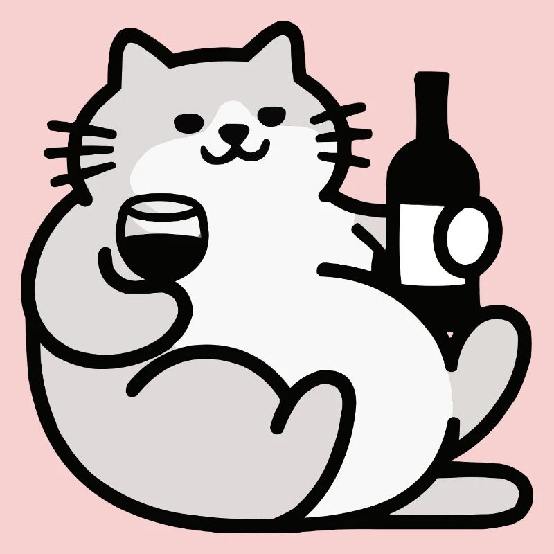 Chat avec illustration de vin