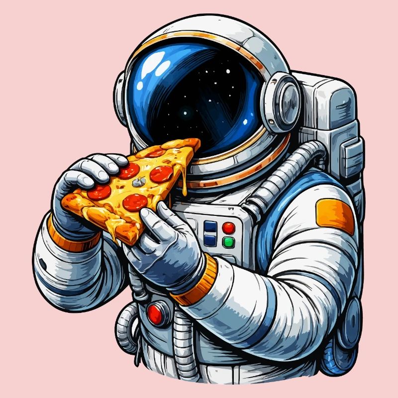 Astronaut eating pizza