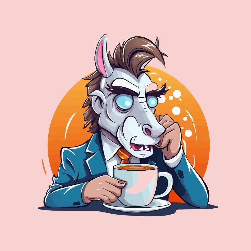 Âne de bureau buvant un café