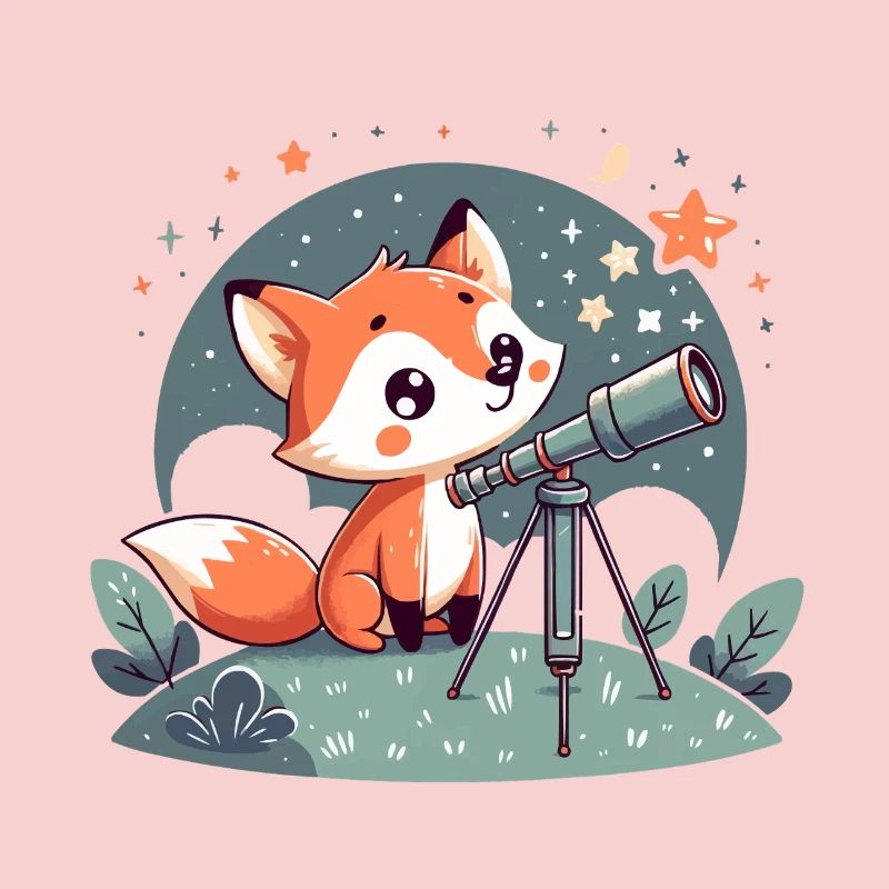 Fuchs am Teleskop unter Sternen