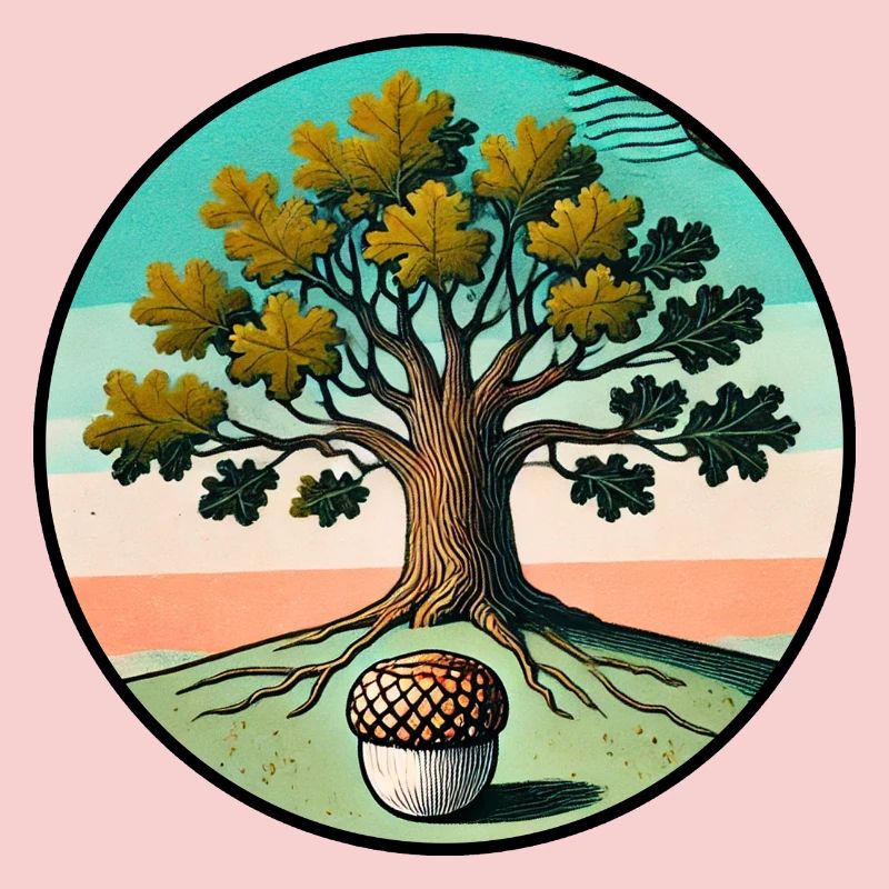 Retro-Baum des Lebens mit Eichel