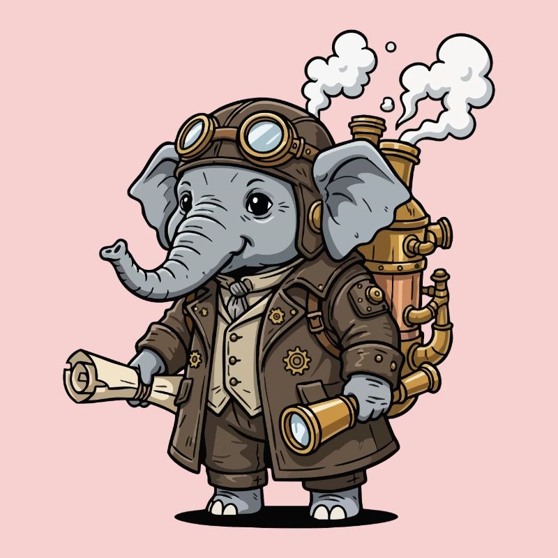 Éléphant Explorateur Steampunk Vapeur Rétro