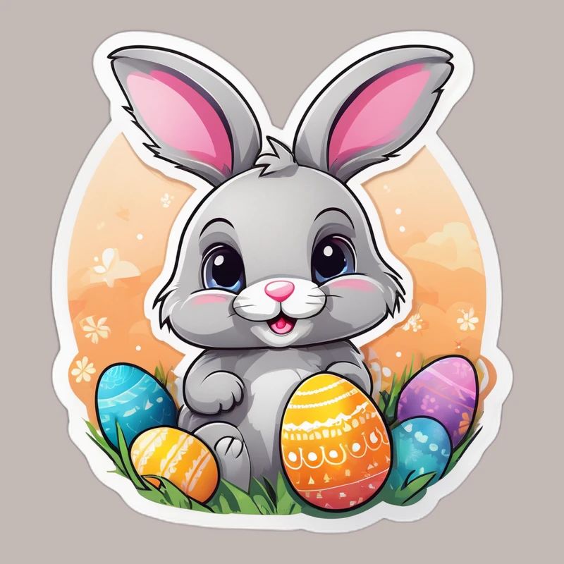 Pastel Easter Bunny and Colorful Eggs