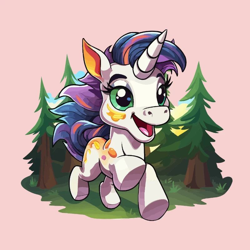 Licorne colorée de la forêt heureuse