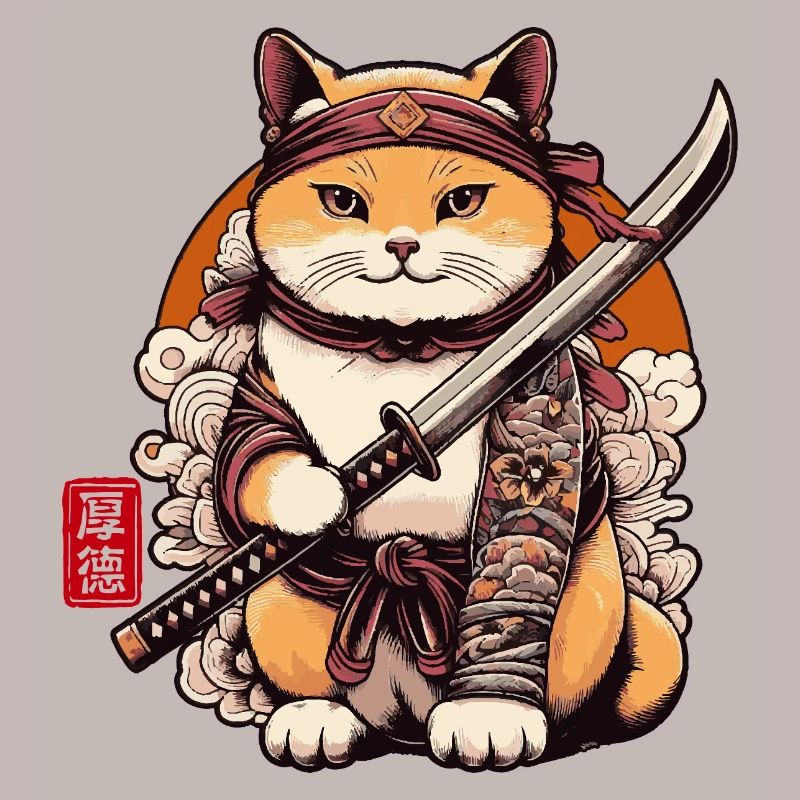 Samurai Cat with Sword Funny For Cats Lover