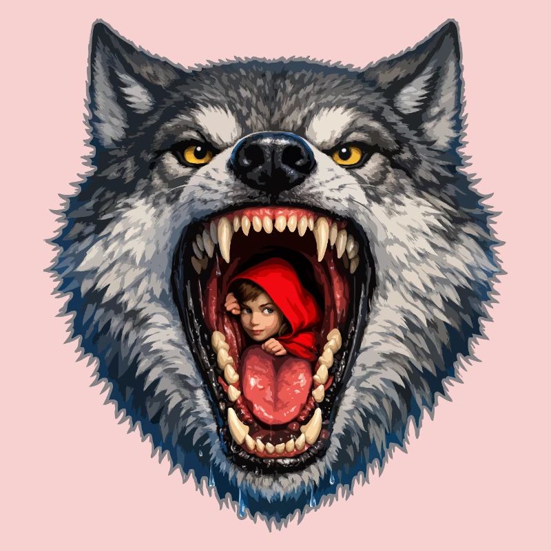 Wolfskopf mit Rotkäppchen