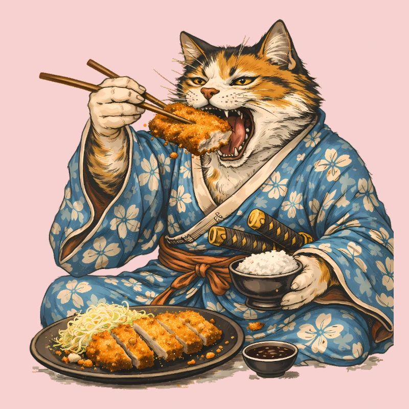Samurai-Katze Tonkatsu Japanisches Essen Ukiyo-e
