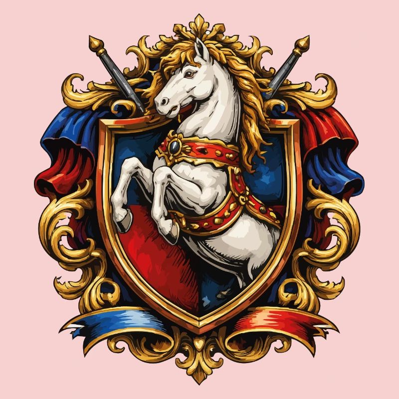 Blason du cheval dans un cadre doré
