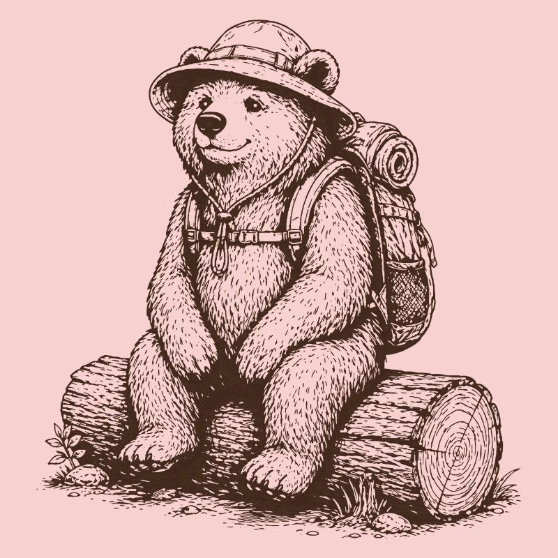 Cool Bear with Backpack Hiking Motif