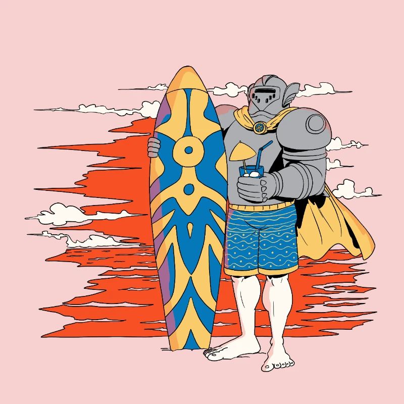 Chevalier surfeur dans le soleil couchant