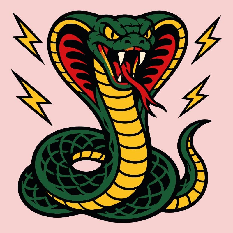 Cobra féroce avec éclairs style tattoo