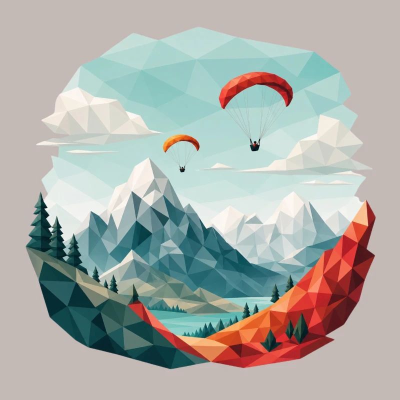 Paragliding Berglandschaft Polygonkunst