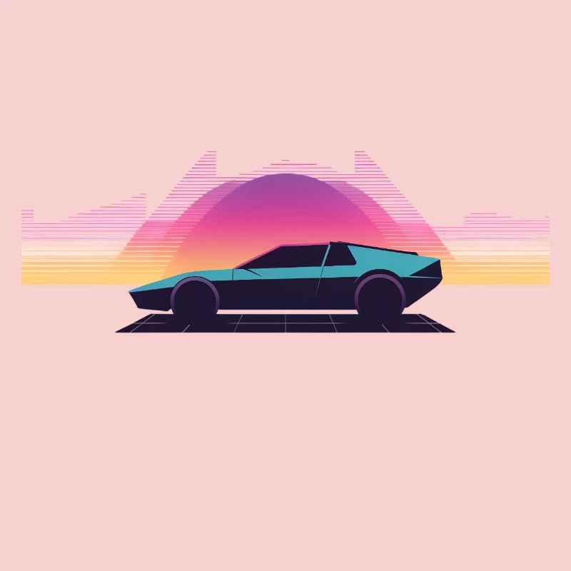 Synthwave Auto Outrun Grid Sunset 80s