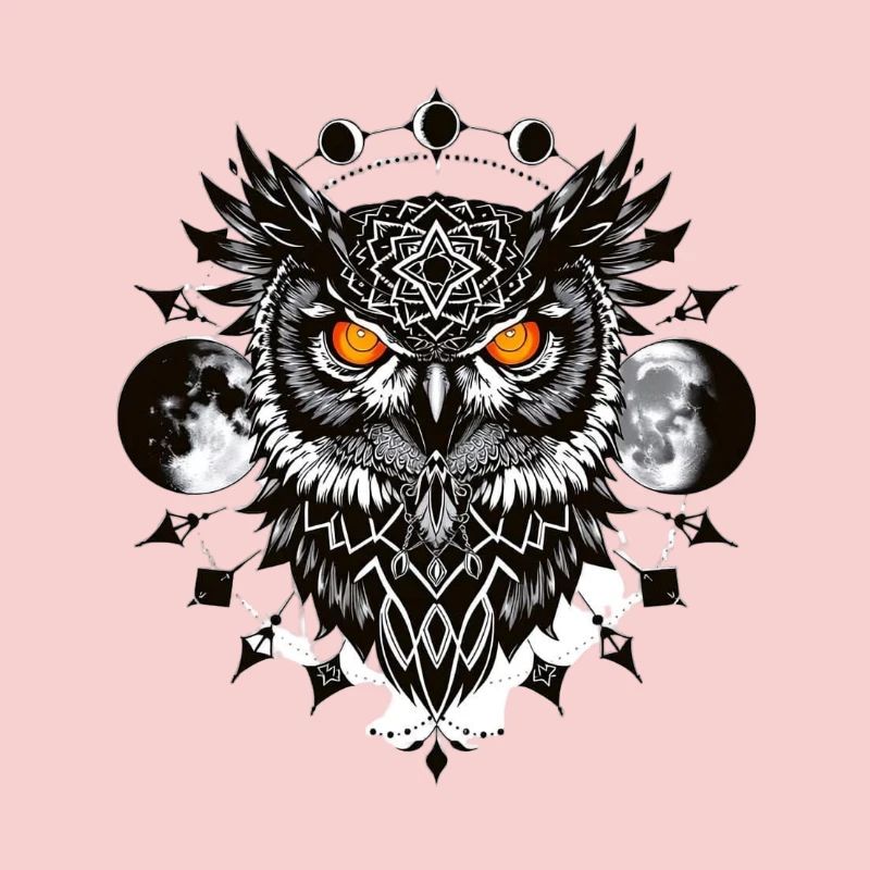 Geometric Eagle Owl with Full Moon