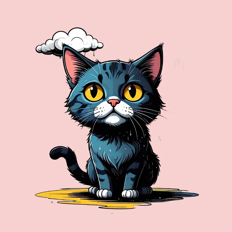 Cat under a rain cloud