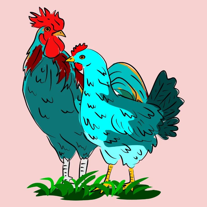 Combinaison colorée de coq et de poulet