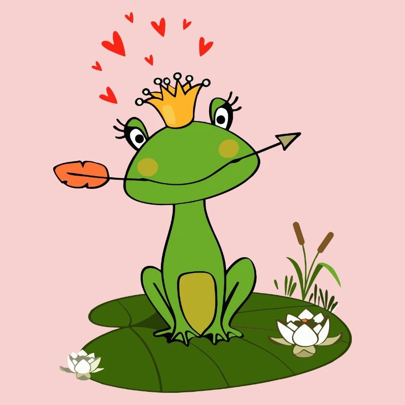 Charming frog with crown and heart
