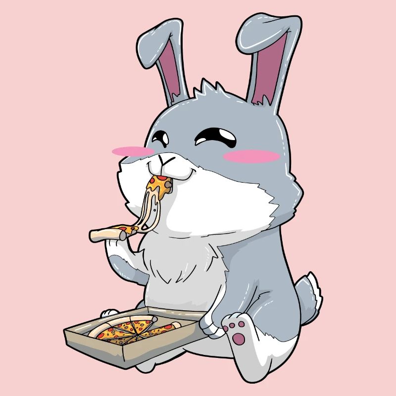 Funny bunny eating pizza