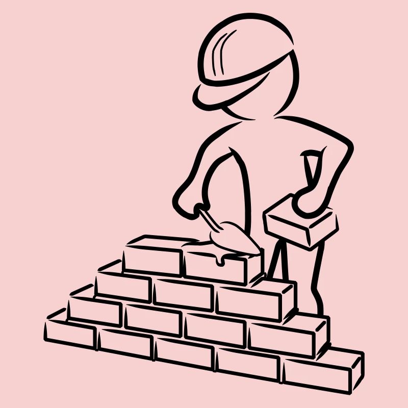 Construction worker with trowel, mortar and wall