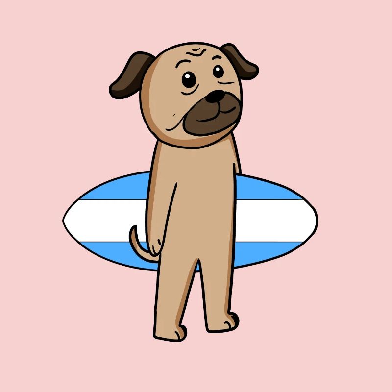 Surfboard Hund Mops Surfen Geschenk