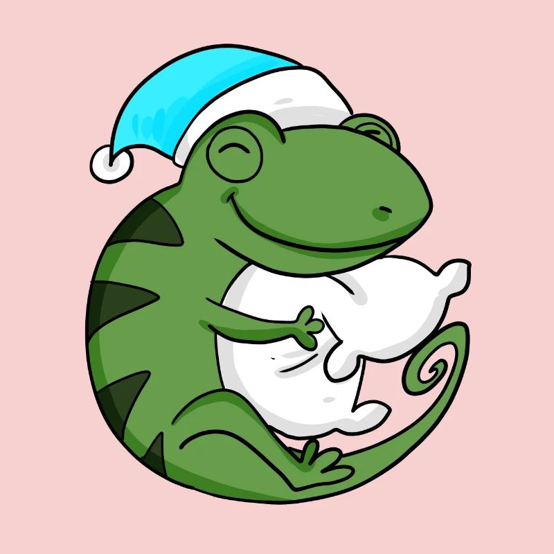 Caméléon avec oreiller et bonnet de couchage