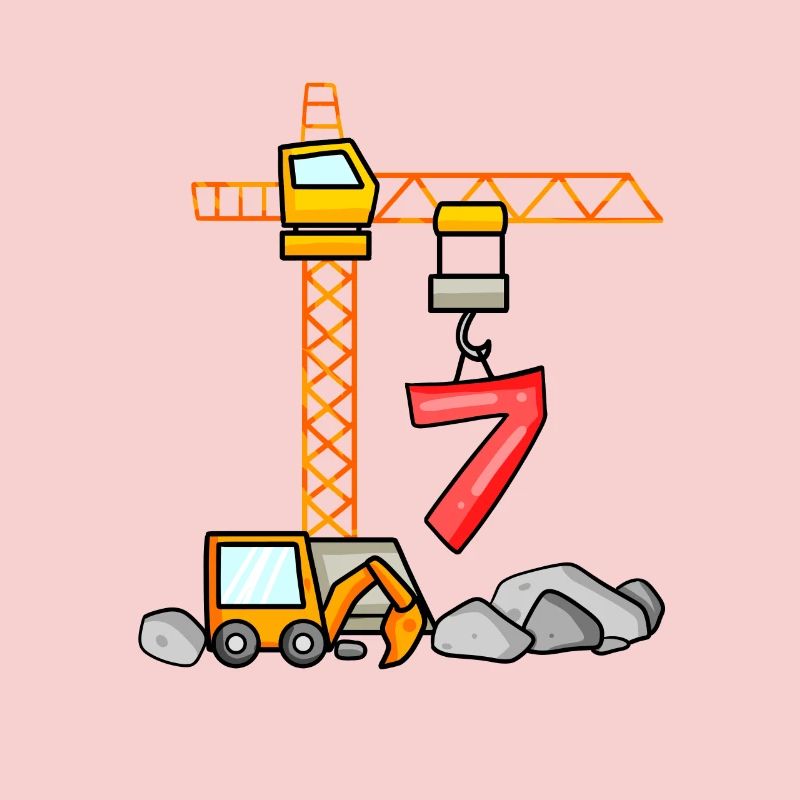 7th birthday 7 years crane construction site excavator boy
