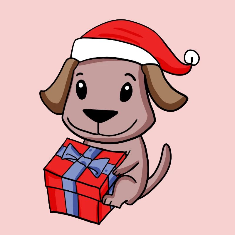 Bébé chien de Noël avec cadeau