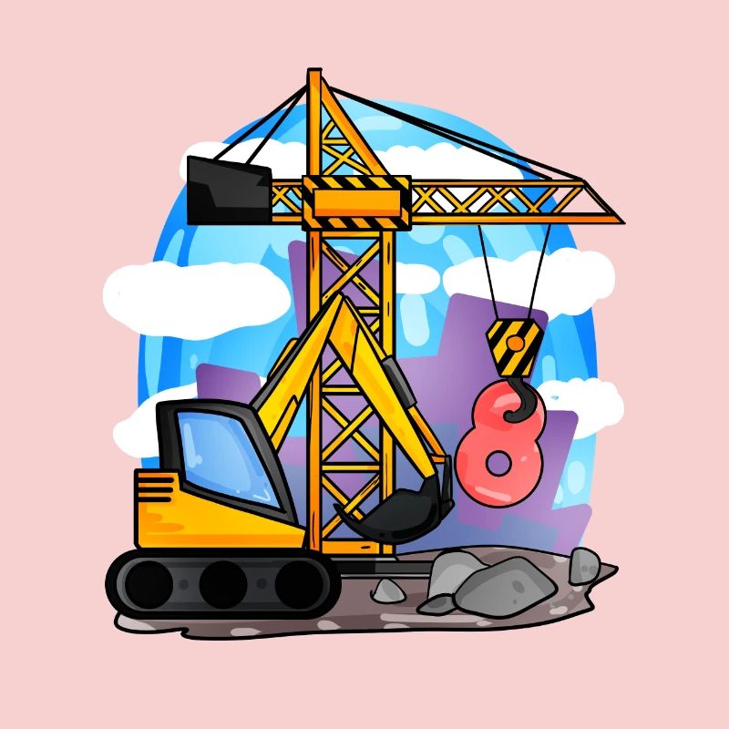 8. Geburtstag 8 Jahre Kran Baustelle Bagger Junge